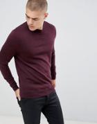 Fred Perry Crew Neck Merino Knitted Sweater In Burgundy Marl - Red