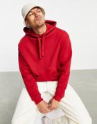 Asos Design Organic Oversized Longer Length Hoodie With Square Pockets In Red