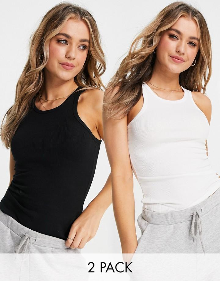 New Look 2 Pack Racer Neck Tank In Black & White