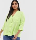 River Island Plus Shirt With Pocket In Neon Lime - Green