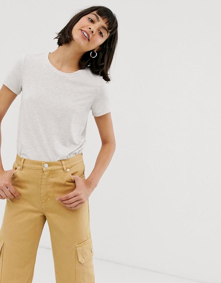 Monki Relaxed Fit Crew Neck T-shirt In Beige