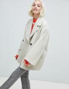 Monki Double-breasted Jacket In Creme - White