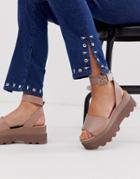 Asos Design Temple Leather Flatform Sandals In Beige - Beige