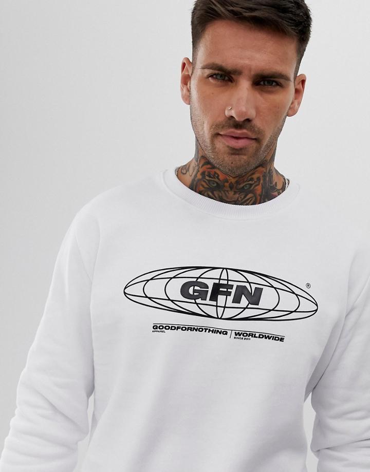 Good For Nothing Sweatshirt In White With Globe Logo - White