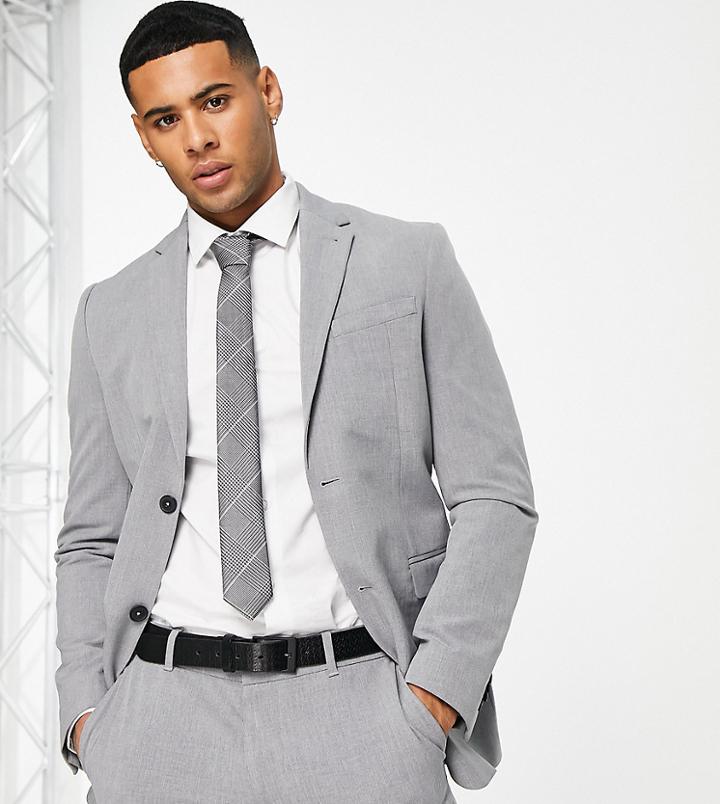 New Look Skinny Suit Jacket In Light Gray