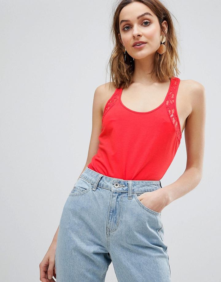 Vero Moda Lace Insert Race Back Tank - Red
