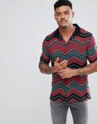 Asos Oversized Chevron Stripe Shirt With Revere Collar - Red