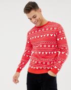 Asos Design Christmas Sweatshirt With Mickey Fairisle Print-red