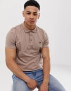 Asos Design Polo In Jersey With Triangle Logo In Beige - Beige