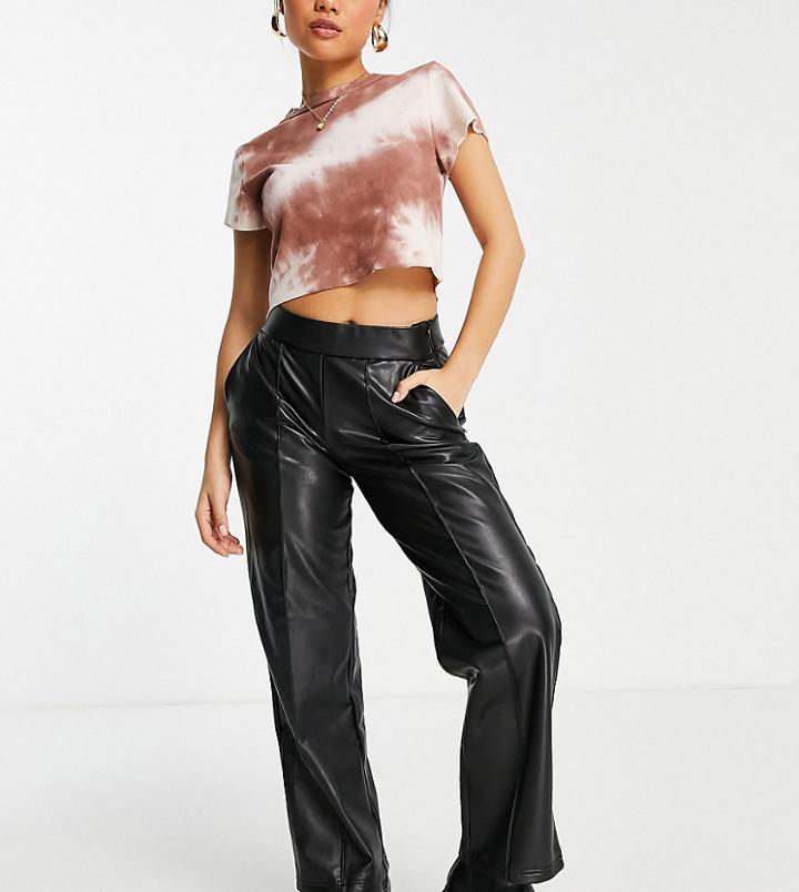 Pieces Petite Faux Leather Pants In Black