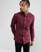 Asos Slim Shirt In Burgundy With Grandad Collar - Red