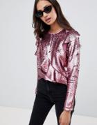 Glamorous Sequin Top With Frill