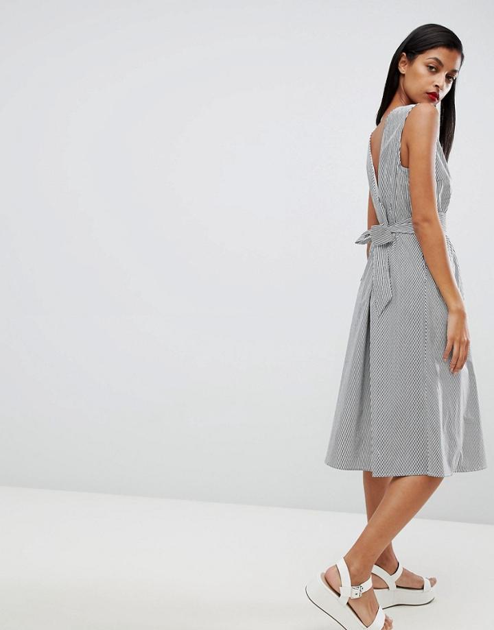 Selected Femme Stripe Midi Dress With Waist Tie-multi