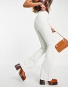Topshop Skinny Rib Flared Pant In Ecru-white