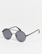 Aj Morgan Round Lens Sunglasses With Double Brow-black