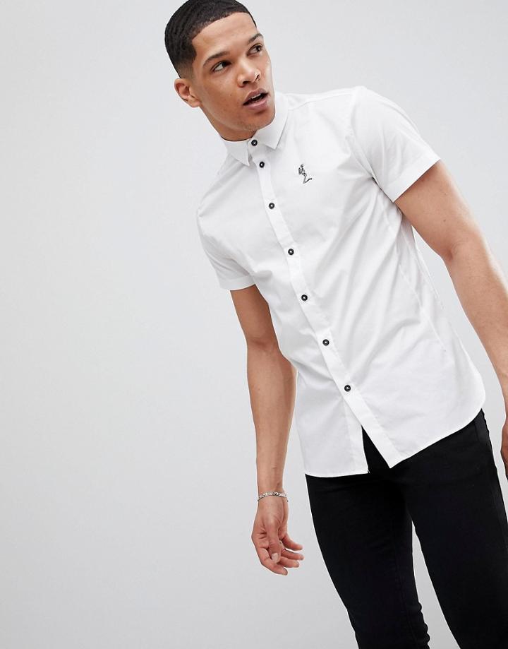 Religion Skinny Smart Short Sleeve Shirt In White With Logo - White