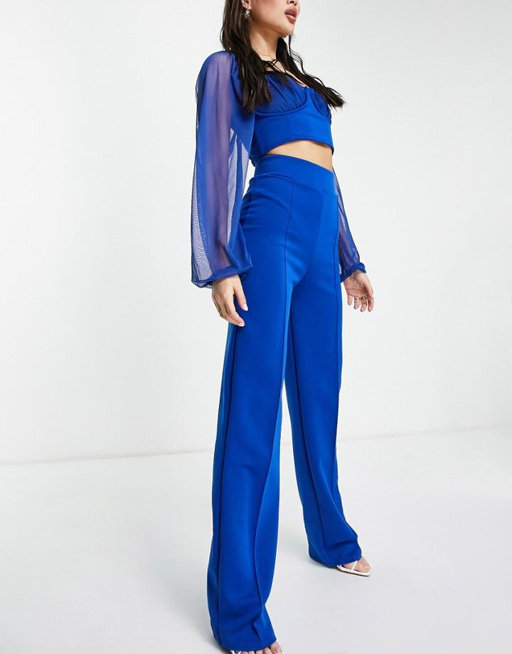Fashionkilla Wide Leg Pants In Cobalt - Part Of A Set-blues
