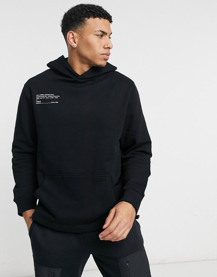 Topman Matching Print Hoodie With Bungee Cord In Black