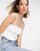 Bershka Textured Ruched Detail Cami Top In White