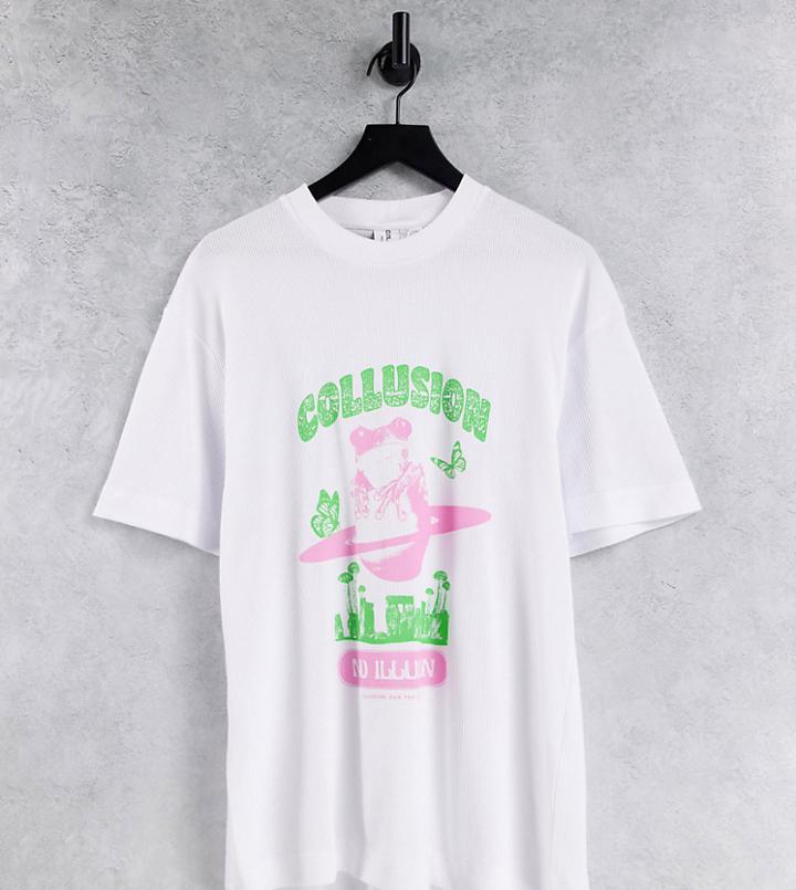 Collusion Shroom Graphic Oversized Waffle T-shirt In White