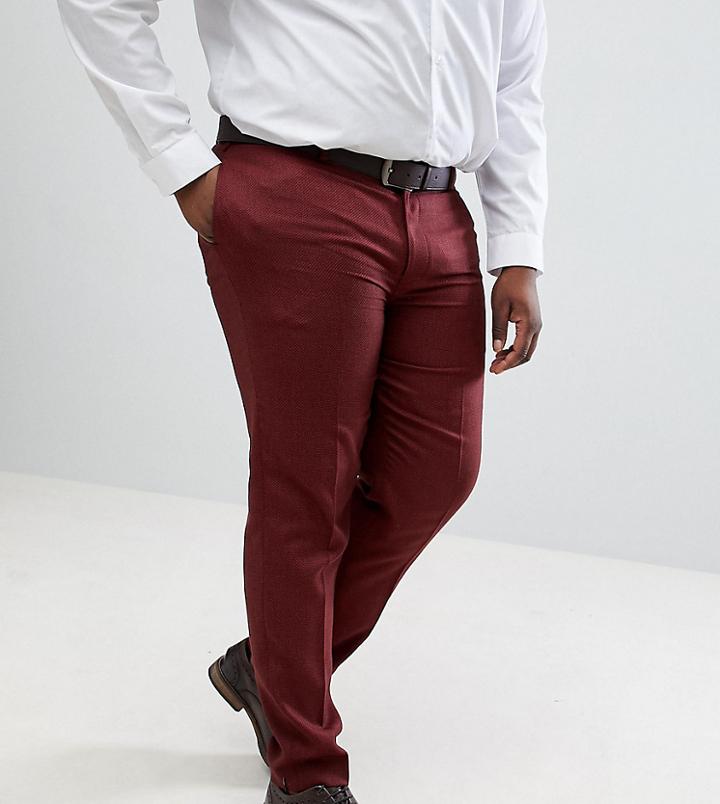 Asos Design Plus Wedding Skinny Suit Pants In Wine Micro Texture - Red