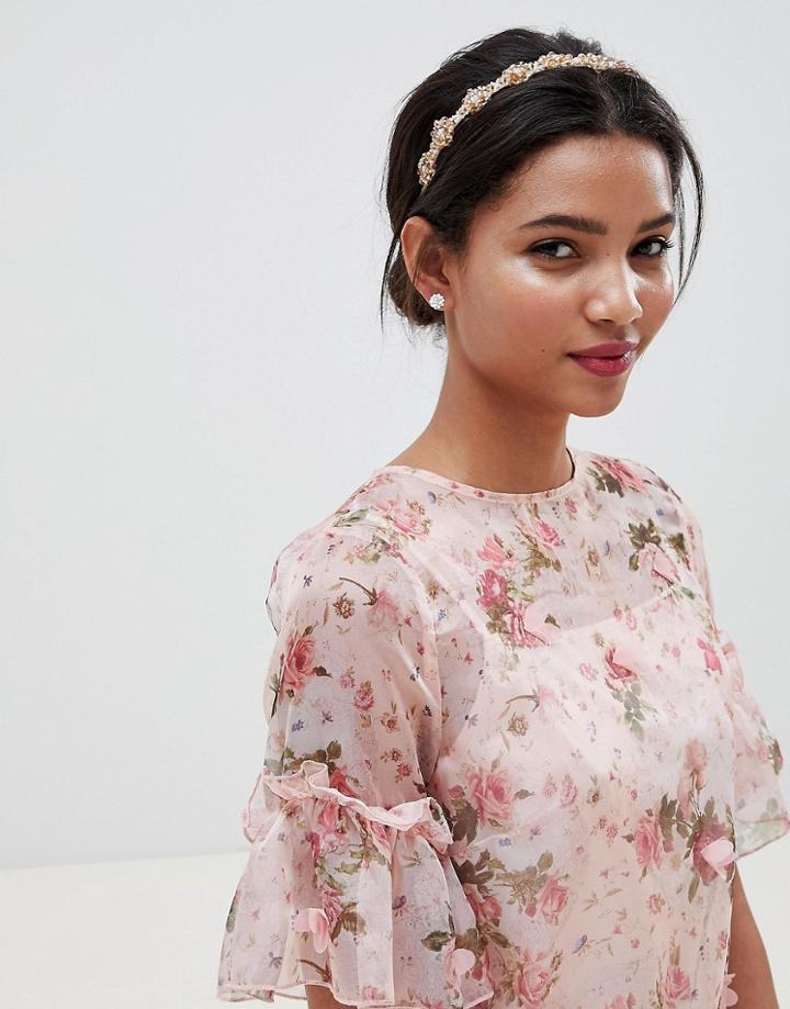 Asos Design Occasion Crystal Bead Cluster Headband - Pink