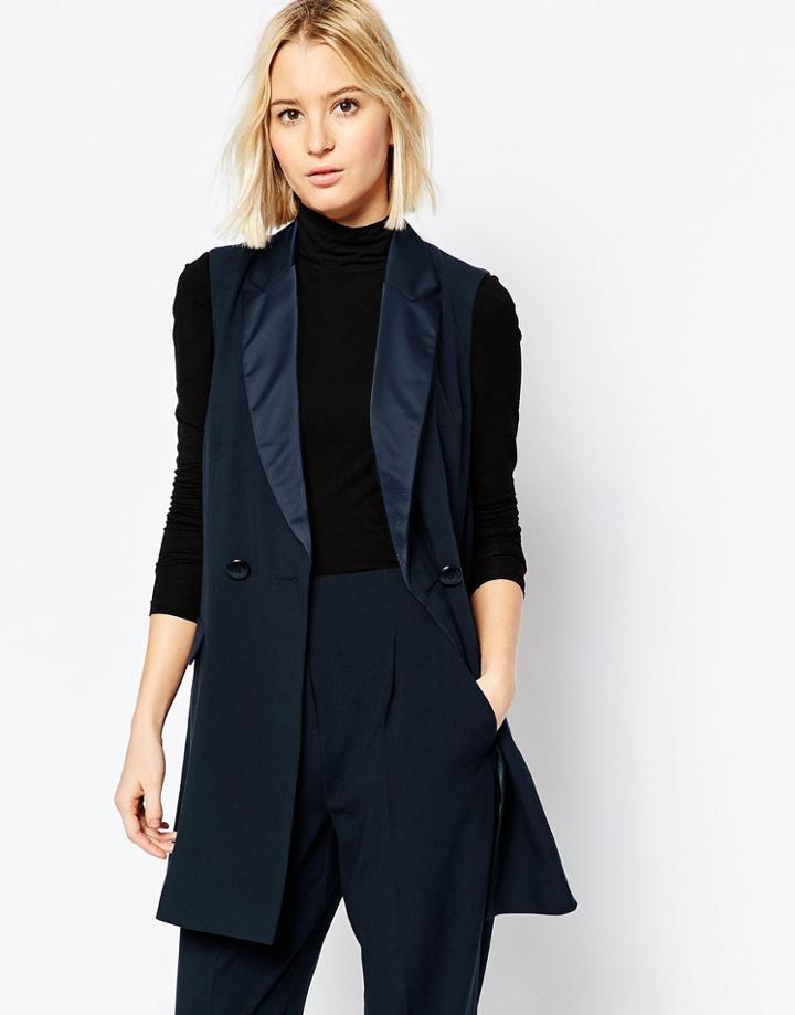 Asos Longline Tuxedo Sleeveless Blazer Co-ord - Navy