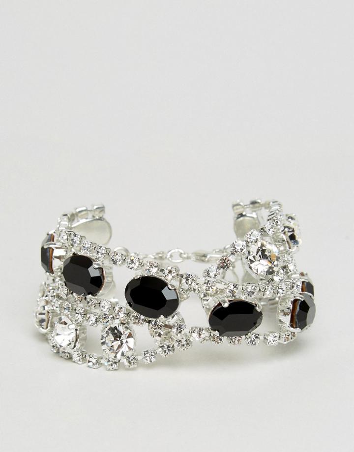 Krystal Swarovski Statement Cross Over Bracelet - Silver