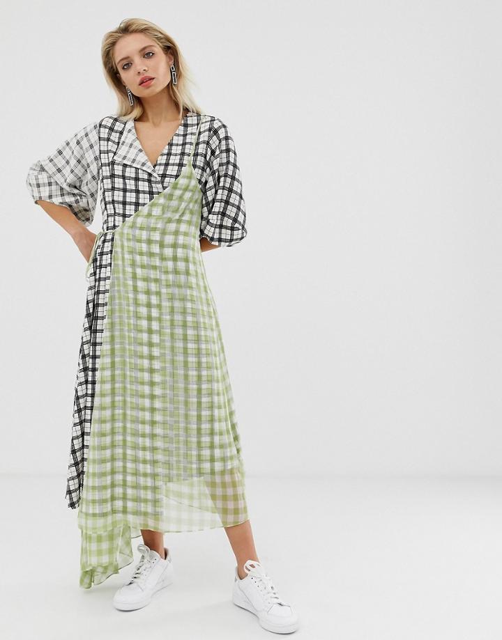 Asos White Check Wrap Dress - Multi