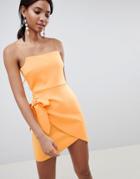 Asos Design Wrap Front Bow Scuba Mini Dress - Orange