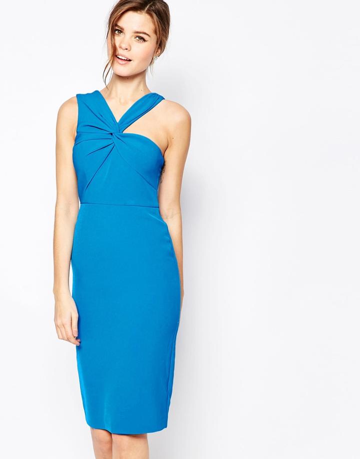 Forever Unique Aisha Midi Dress With One Shoulder Detail - Sax Blue