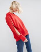 Asos White Slash Sleeve Sweat - Red