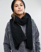 Pieces Knitted Scarf And Beanie Set - Black