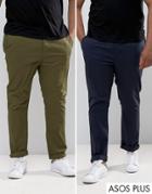 Asos Plus 2 Pack Slim Chinos In Khaki & Navy Save - Multi