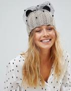Helene Berman Knit Cat Ear Hat With Half Veil - Black