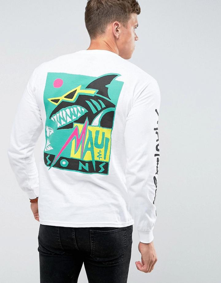 Maui Deco Shark Printed Long Sleeve T-shirt - White