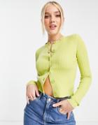 Urban Revivo Fitted Ribbed Cardigan In Lime Green