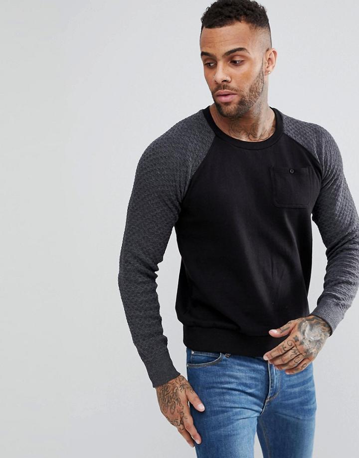 Brave Soul Textured Raglan Pocket Sweatshirt - Black