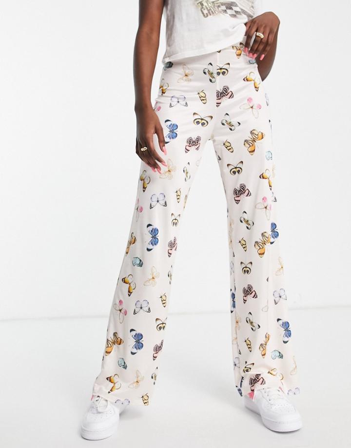 Miss Selfridge Slinky Wide Leg Pants In Butterfly Print - Part Of A Set-multi