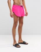 Asos Super Short Length Swim Shorts In Neon Pink With Side Split - Pink