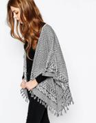 Becksondergaard Tulia Mosaic Print Tassel Cape - Black