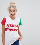 Asos Petite Holidays T-shirt With Merry Kissmas Print - White