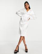 Lola May Oversized Satin Stripe Dress In White