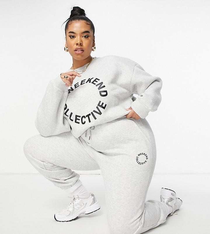 Asos Weekend Collective Curve Oversized Sweatshirt With Logo In Gray Marl-grey