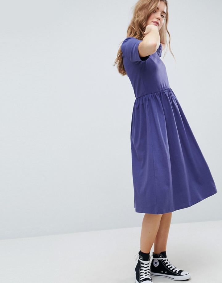 Asos Midi Ultimate Cotton Smock Dress - Navy