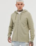 Asos Design Zip Up Hoodie With Side Zips In Khaki - Green