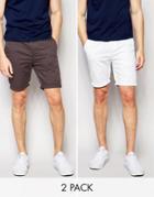 Asos Skinny Chino Shorts Mid Length In White/ Washed Black 2 Pack Save 17%