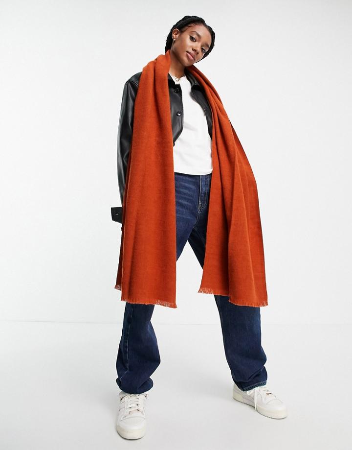 Asos Design Scarf With Raw Edge In Rust - Orange