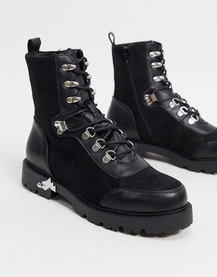 Asos Design Alma Lace Up Hiker Boots With Trim Detail In Black