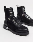 Asos Design Alma Lace Up Hiker Boots With Trim Detail In Black